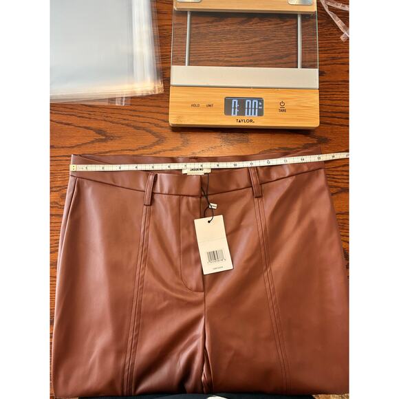 Jason Wu Women's Brown Camel Faux Leather Pants with Front Slit NWT Size Medium - Picture 6 of 6